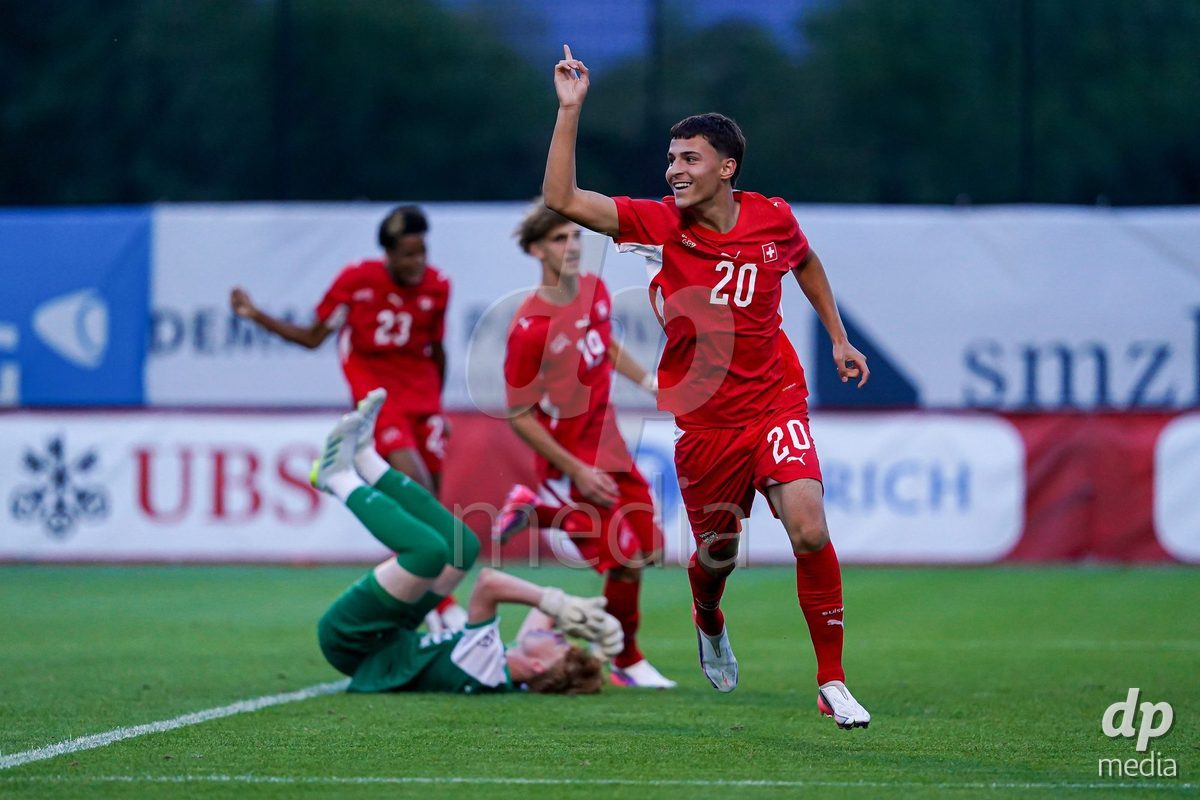 OBERE AU, Switzerland - September 8: Marin Ivankovic of Switzerland celebrating after scoring teams second goal during the International Friendly U20 match between Switzerland and Luxembourg at TBD on September 8, 2026 in Obere Au, Switzerland.