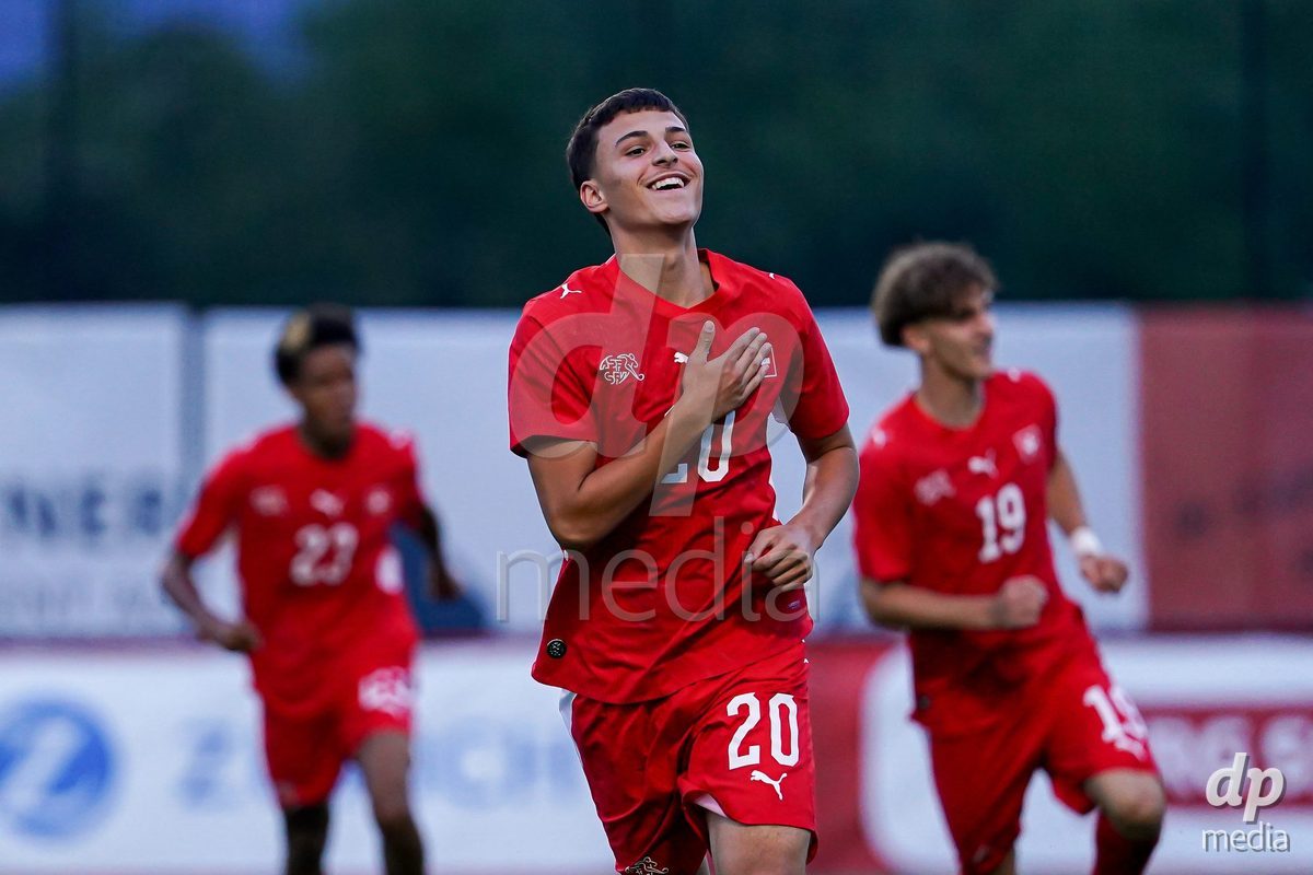 OBERE AU, Switzerland - September 8: Marin Ivankovic of Switzerland celebrating after scoring teams second goal during the International Friendly U20 match between Switzerland and Luxembourg at TBD on September 8, 2026 in Obere Au, Switzerland.