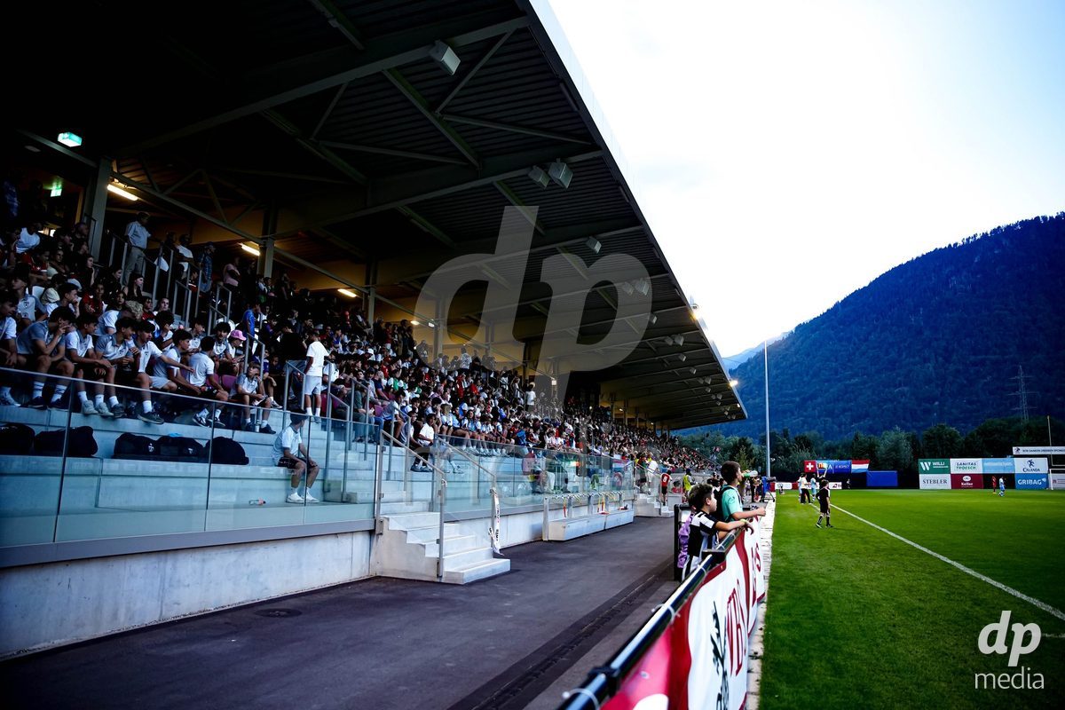 OBERE AU, Switzerland - September 8: Panoramic view of tribune with fans during the International Friendly U20 match between Switzerland and Luxembourg at TBD on September 8, 2026 in Obere Au, Switzerland.