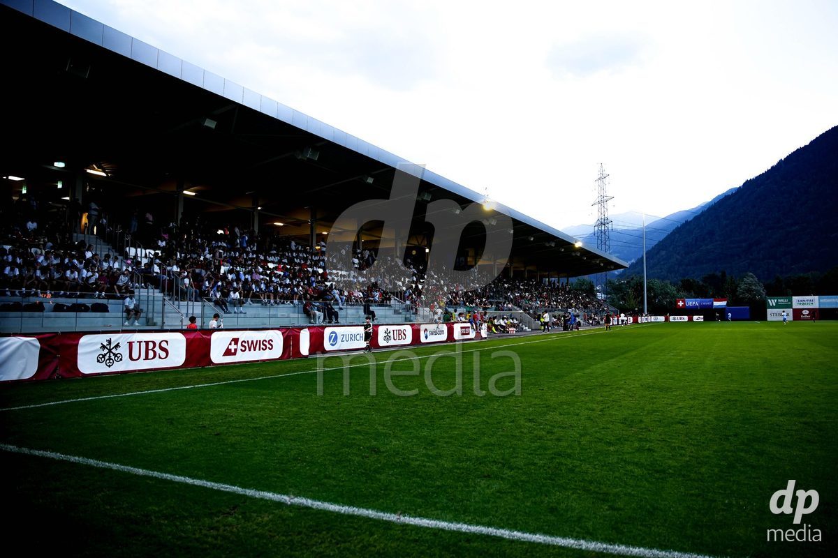 OBERE AU, Switzerland - September 8: Panoramic view of tribune with fans during the International Friendly U20 match between Switzerland and Luxembourg at TBD on September 8, 2026 in Obere Au, Switzerland.
