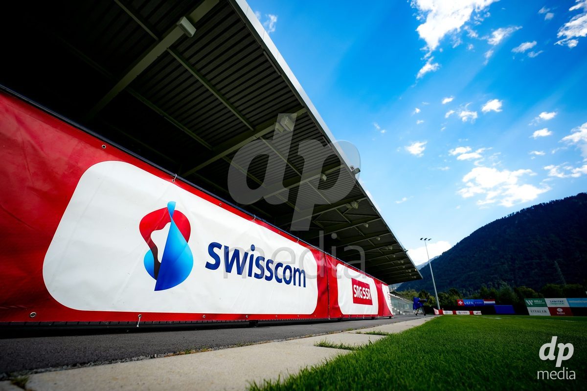 OBERE AU, Switzerland - September 8: Swisscom sponsor board during the International Friendly U20 match between Switzerland and Luxembourg at TBD on September 8, 2026 in Obere Au, Switzerland.