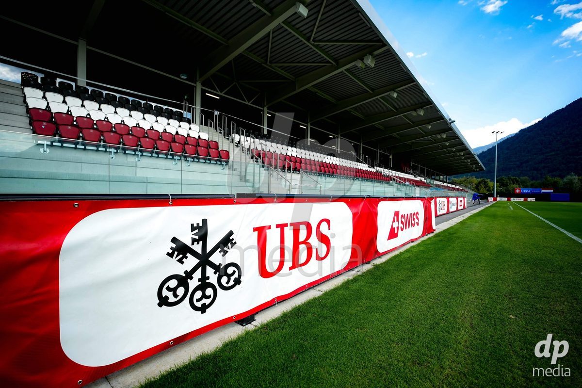 OBERE AU, Switzerland - September 8: UBS sponsor board during the International Friendly U20 match between Switzerland and Luxembourg at TBD on September 8, 2026 in Obere Au, Switzerland.