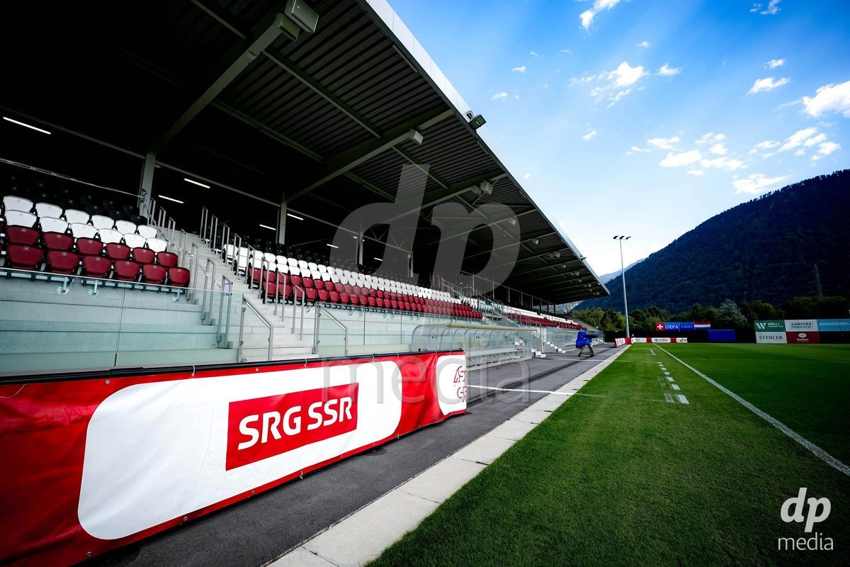 OBERE AU, Switzerland - September 8: SRG SSR sponsor board during the International Friendly U20 match between Switzerland and Luxembourg at TBD on September 8, 2026 in Obere Au, Switzerland.