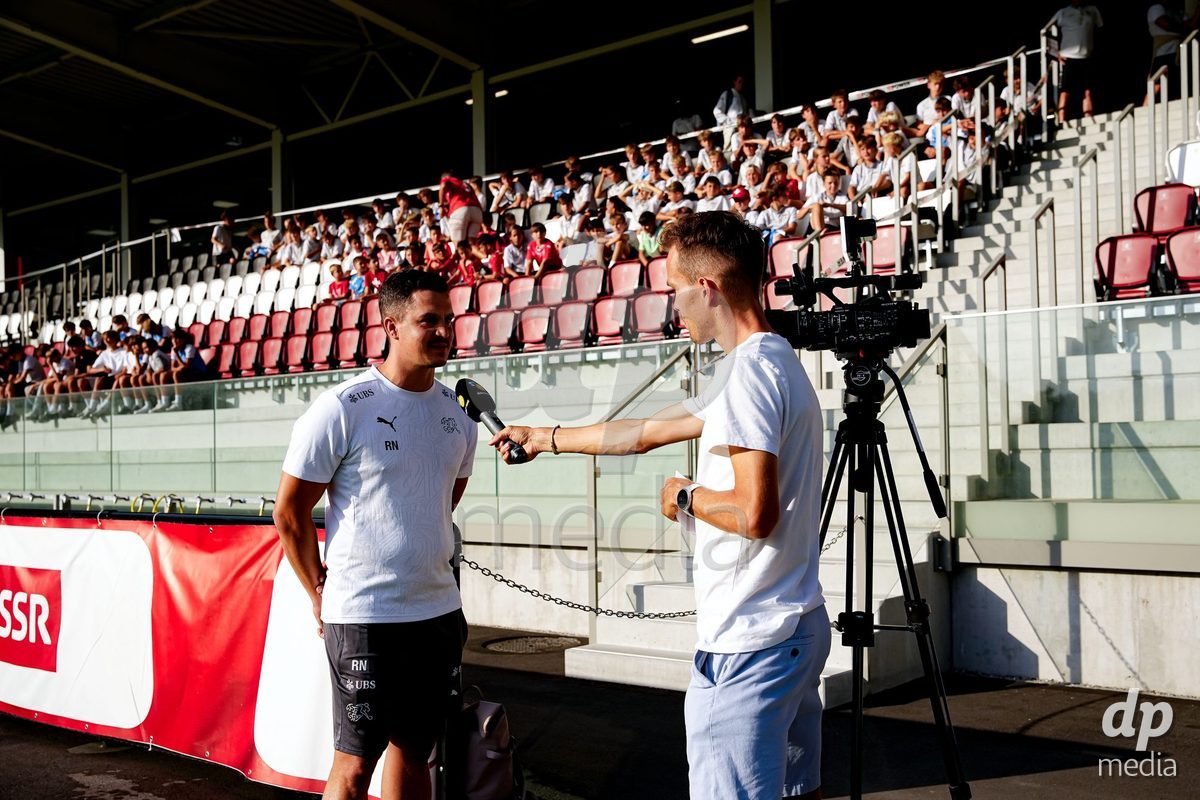 OBERE AU, Switzerland - September 8: Staff of Switzerland during an interview prior to the International Friendly U20 match between Switzerland and Luxembourg at TBD on September 8, 2026 in Obere Au, Switzerland.