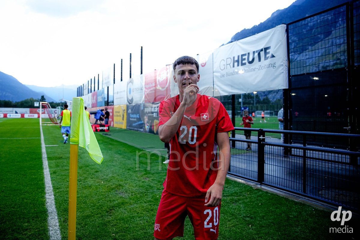 OBERE AU, Switzerland - September 8: Marin Ivankovic of Switzerland celebrating after scoring teams second goal during the International Friendly U20 match between Switzerland and Luxembourg at TBD on September 8, 2026 in Obere Au, Switzerland.