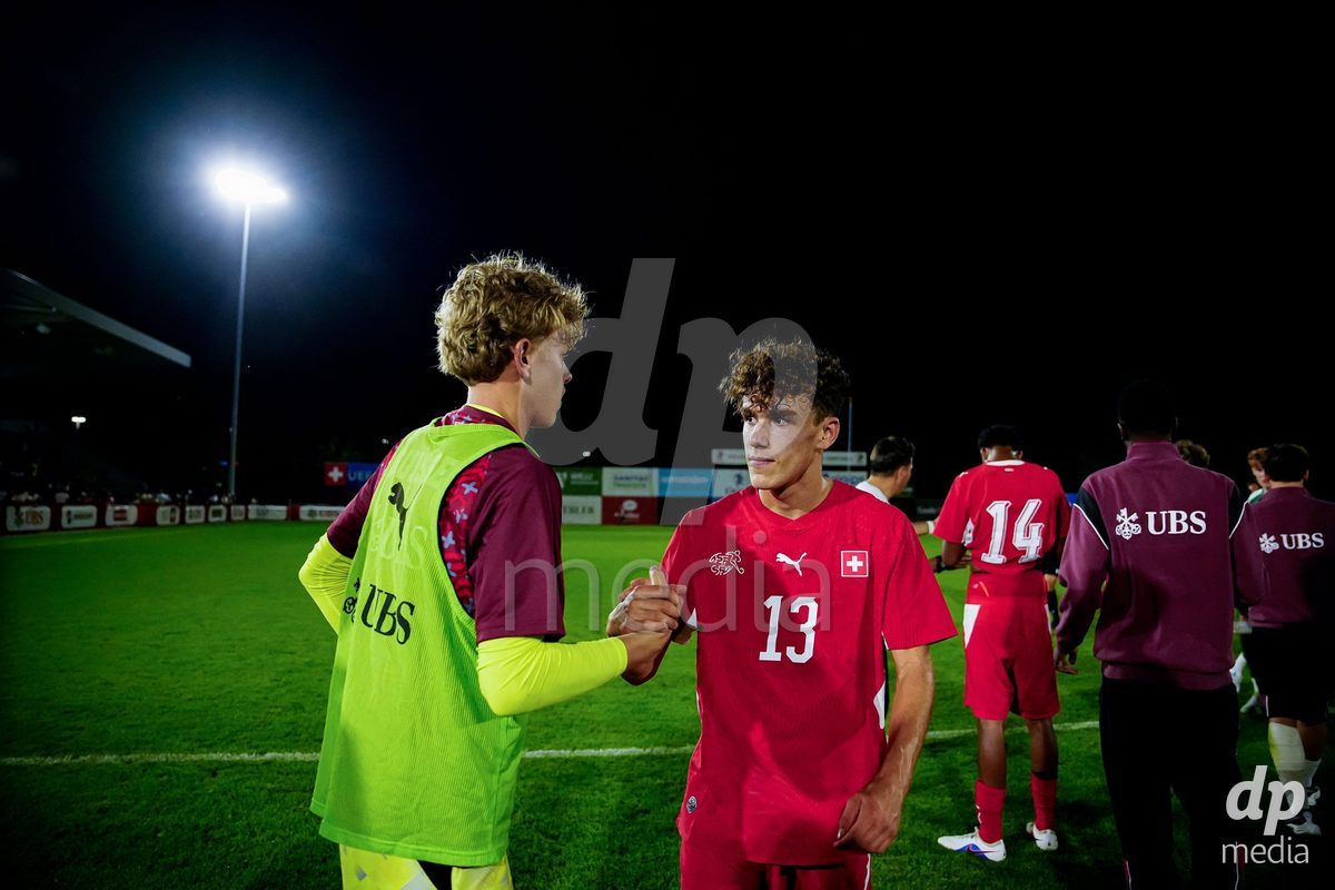OBERE AU, Switzerland - September 8: Lars Ackermann of Switzerland (R) after the International Friendly U20 match between Switzerland and Luxembourg at TBD on September 8, 2026 in Obere Au, Switzerland.