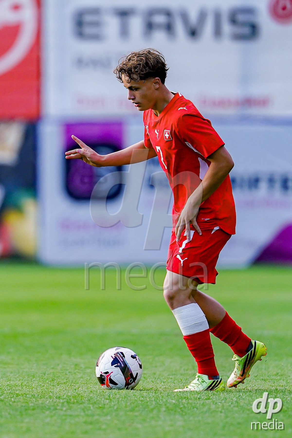OBERE AU, Switzerland - September 8: Noel Vinzenz Telser of Switzerland controls the ball during the International Friendly U20 match between Switzerland and Luxembourg at TBD on September 8, 2026 in Obere Au, Switzerland.