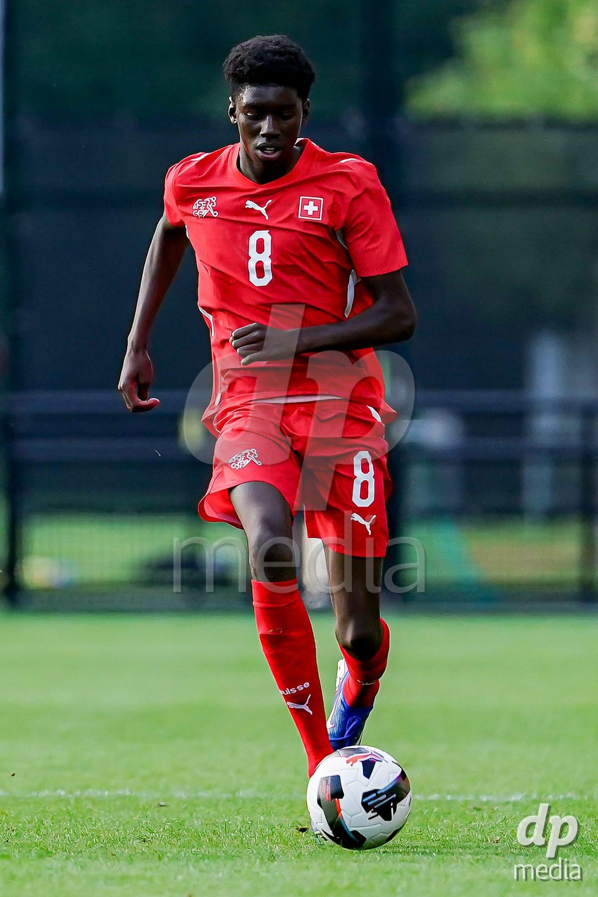 OBERE AU, Switzerland - September 8: Habib Frank Uchendu Emele of Switzerland controls the ball during the International Friendly U20 match between Switzerland and Luxembourg at TBD on September 8, 2026 in Obere Au, Switzerland.