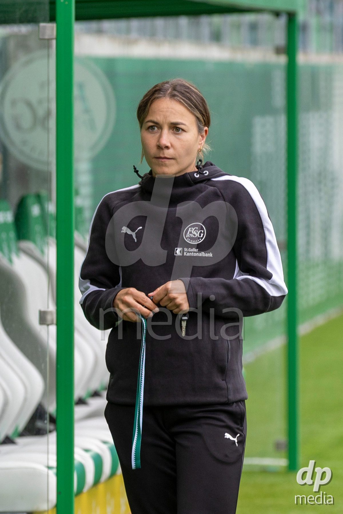 ST. GALLEN, SWITZERLAND - September 9: head coach Jasmin Schweer of FC St. Gallen Frauen before the AXA Women's Super League match between FC St. Gallen 1879 and FC Aarau Frauen at Berit Sitterstadion on September 9, 2026 in St. Gallen, Switzerland.