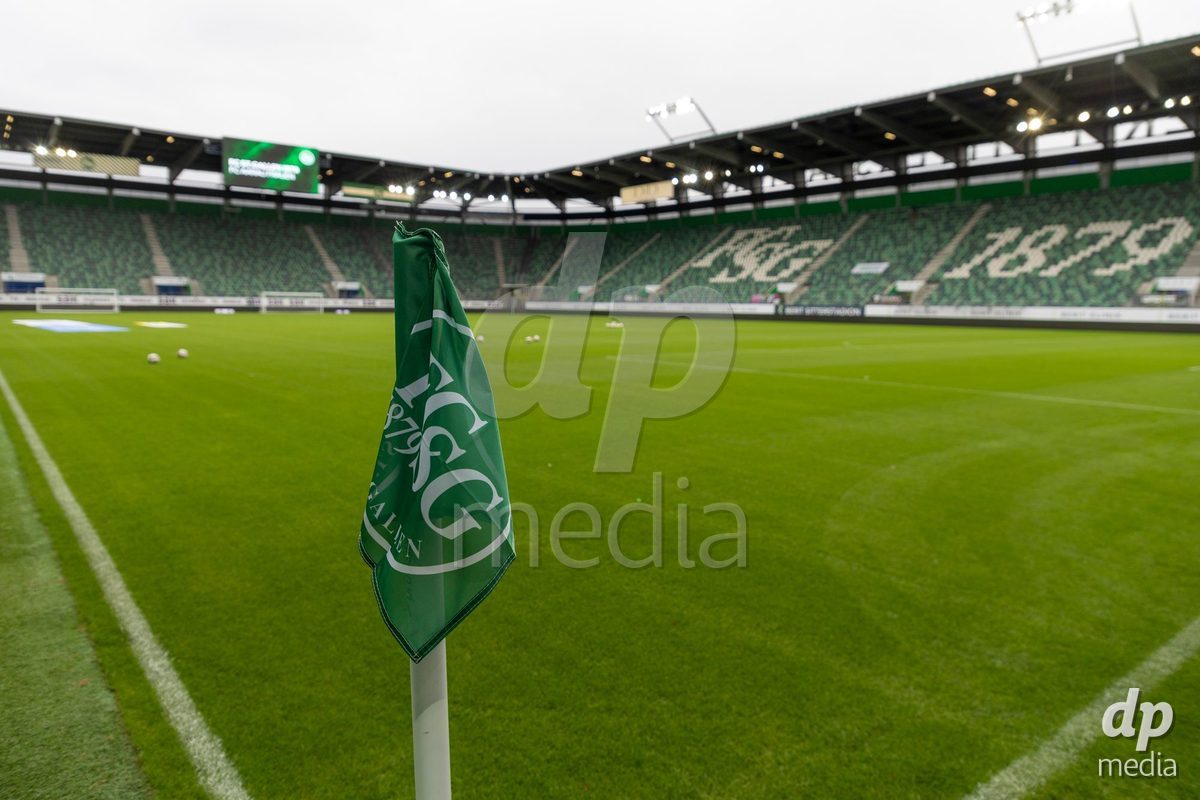 ST. GALLEN, SWITZERLAND - September 9: View of the Berit Bitterlistadion with FC St. Gallen flag during the AXA Women's Super League match between FC St. Gallen 1879 and FC Aarau Frauen at Berit Sitterstadion on September 9, 2026 in St. Gallen, Switzerland.