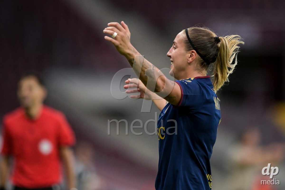GENEVA, SWITZERLDAND - September 9: Gloria Marinelli of Servette celebrate the 2-2 gol during the AXA Women's Super League match between Servette FC Chenois Feminin and FC Yverdon Women at Stade de Geneve on September 9,2026 in Geneva, Switzerland