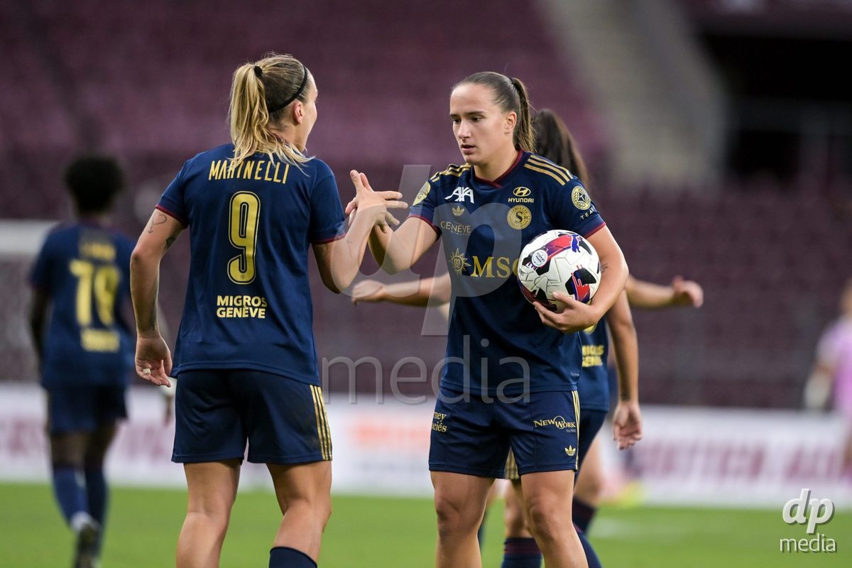 GENEVA, SWITZERLDAND - September 9: Gloria Marinelli of Servette celebrate the 2-2 gol during the AXA Women's Super League match between Servette FC Chenois Feminin and FC Yverdon Women at Stade de Geneve on September 9,2026 in Geneva, Switzerland