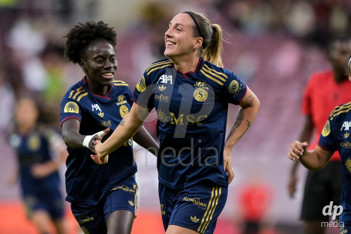 GENEVA, SWITZERLDAND - September 9: Gloria Marinelli of Servette celebrate the 2-2 gol during the AXA Women's Super League match between Servette FC Chenois Feminin and FC Yverdon Women at Stade de Geneve on September 9,2026 in Geneva, Switzerland