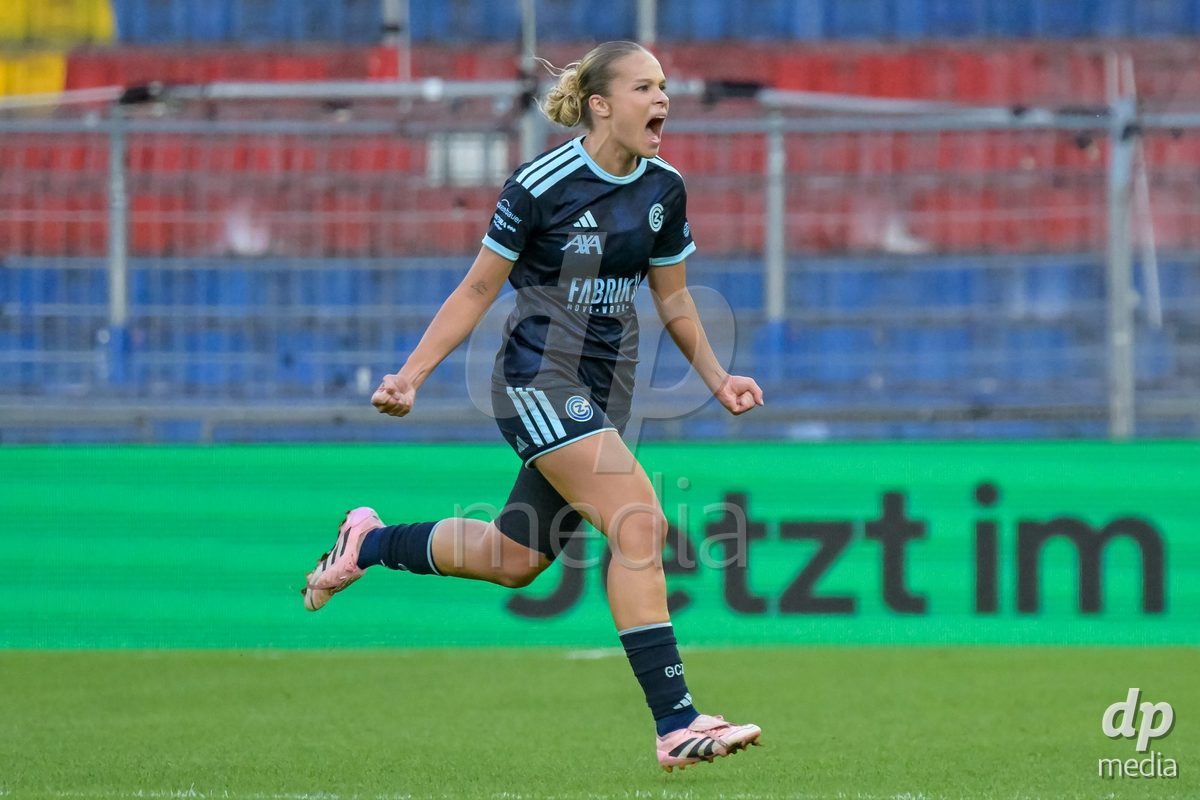 BASEL, SWITZERLAND - September 9: Ella Ljustina of GC Frauenfussball scores 0:1 during the AXA Women's Super League match between FC Basel 1893 and GC Frauenfussball at St. Jakob-Park on September 9, 2026 in Basel, Switzerland.