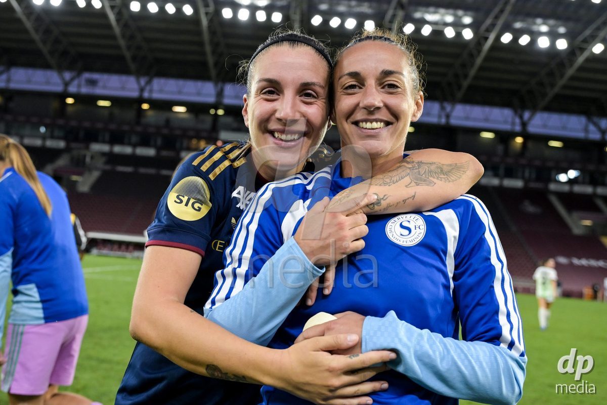 GENEVA, SWITZERLDAND - September 9: The players of Servette celebrate the victory during the AXA Women's Super League match between Servette FC Chenois Feminin and FC Yverdon Women at Stade de Geneve on September 9,2026 in Geneva, Switzerland