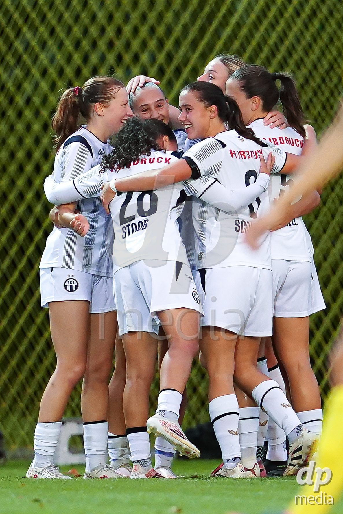ZURICH, SWITZERLAND - September 9: Nina Kajzba of FC Zurich celebrating with team after scoring teams first goal during the AXA Women's Super League match between FC Zurich and BSC YB Frauen at Herrenschurli on September 9, 2026 in Zurich, Switzerland.