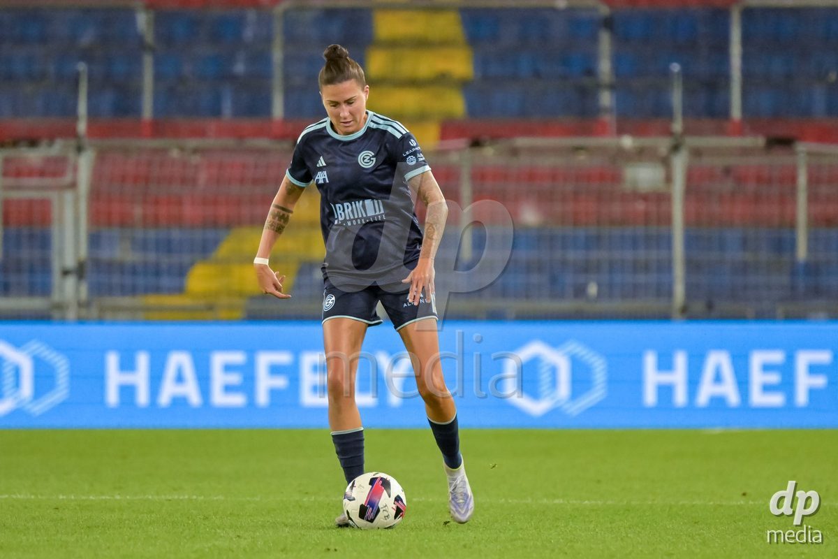 BASEL, SWITZERLAND - September 9: Melanie Mueller of GC Frauenfussball during the AXA Women's Super League match between FC Basel 1893 and GC Frauenfussball at St. Jakob-Park on September 9, 2026 in Basel, Switzerland.