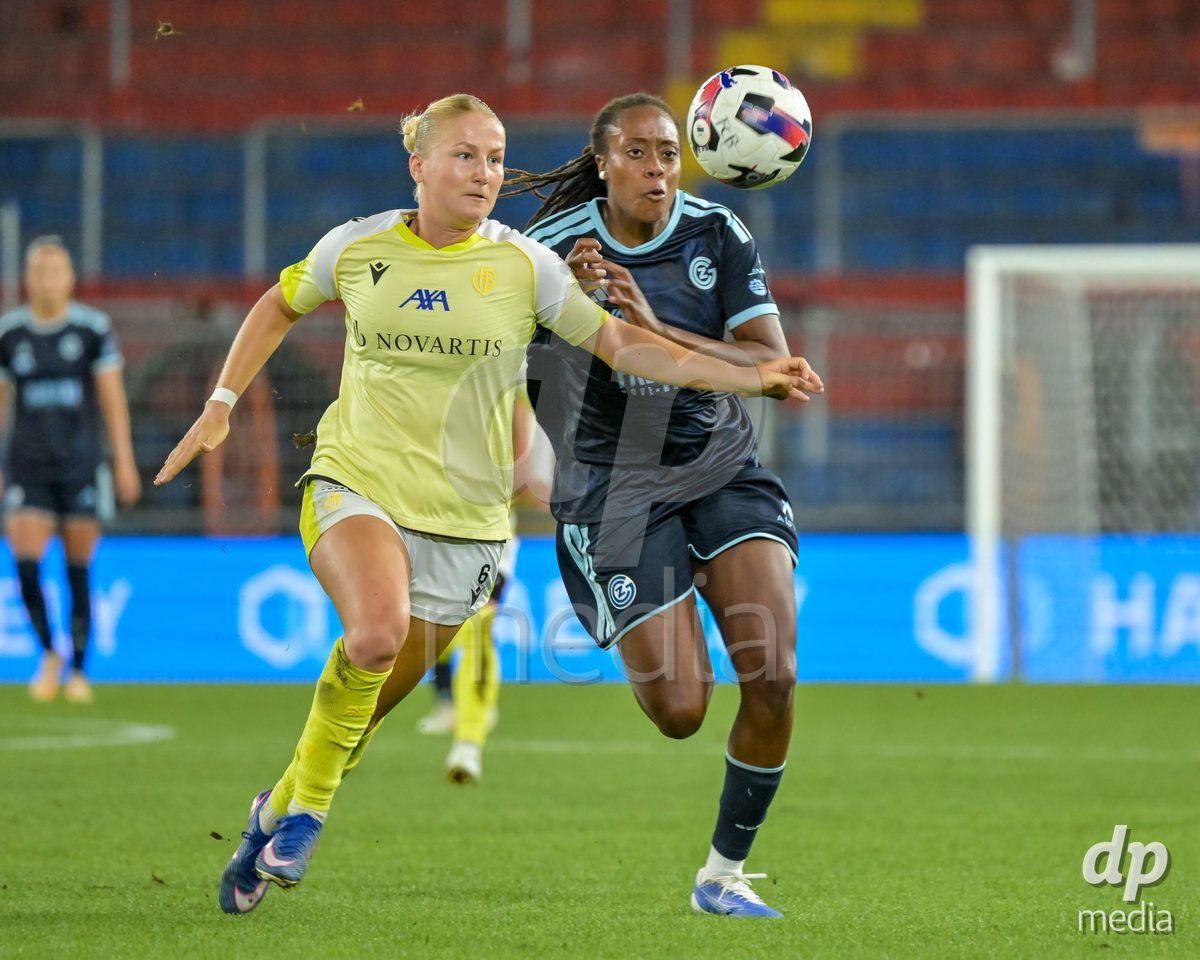 BASEL, SWITZERLAND - September 9: Fabia Reinschmidt of FC Basel and Paige Bailey-Gayle of GC Frauenfussball during the AXA Women's Super League match between FC Basel 1893 and GC Frauenfussball at St. Jakob-Park on September 9, 2026 in Basel, Switzerland.