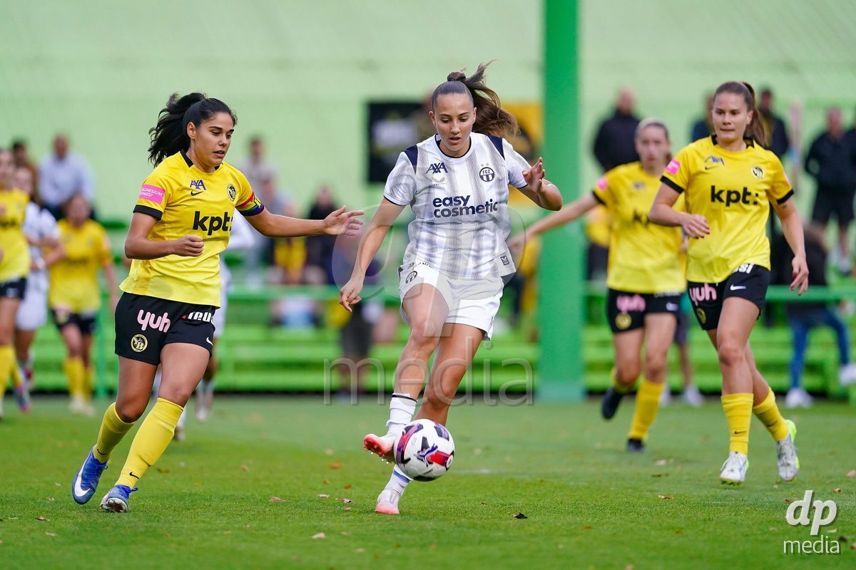 ZURICH, SWITZERLAND - September 9: Janina Egli of FC Zurich battles for the ball during the AXA Women's Super League match between FC Zurich and BSC YB Frauen at Herrenschurli on September 9, 2026 in Zurich, Switzerland.