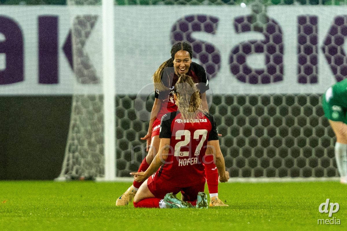 ST. GALLEN, SWITZERLAND - September 9: Joy Steck of FC Aarau Frauen celebrates her goal during the AXA Women's Super League match between FC St. Gallen 1879 and FC Aarau Frauen at Berit Sitterstadion on September 9, 2026 in St. Gallen, Switzerland.