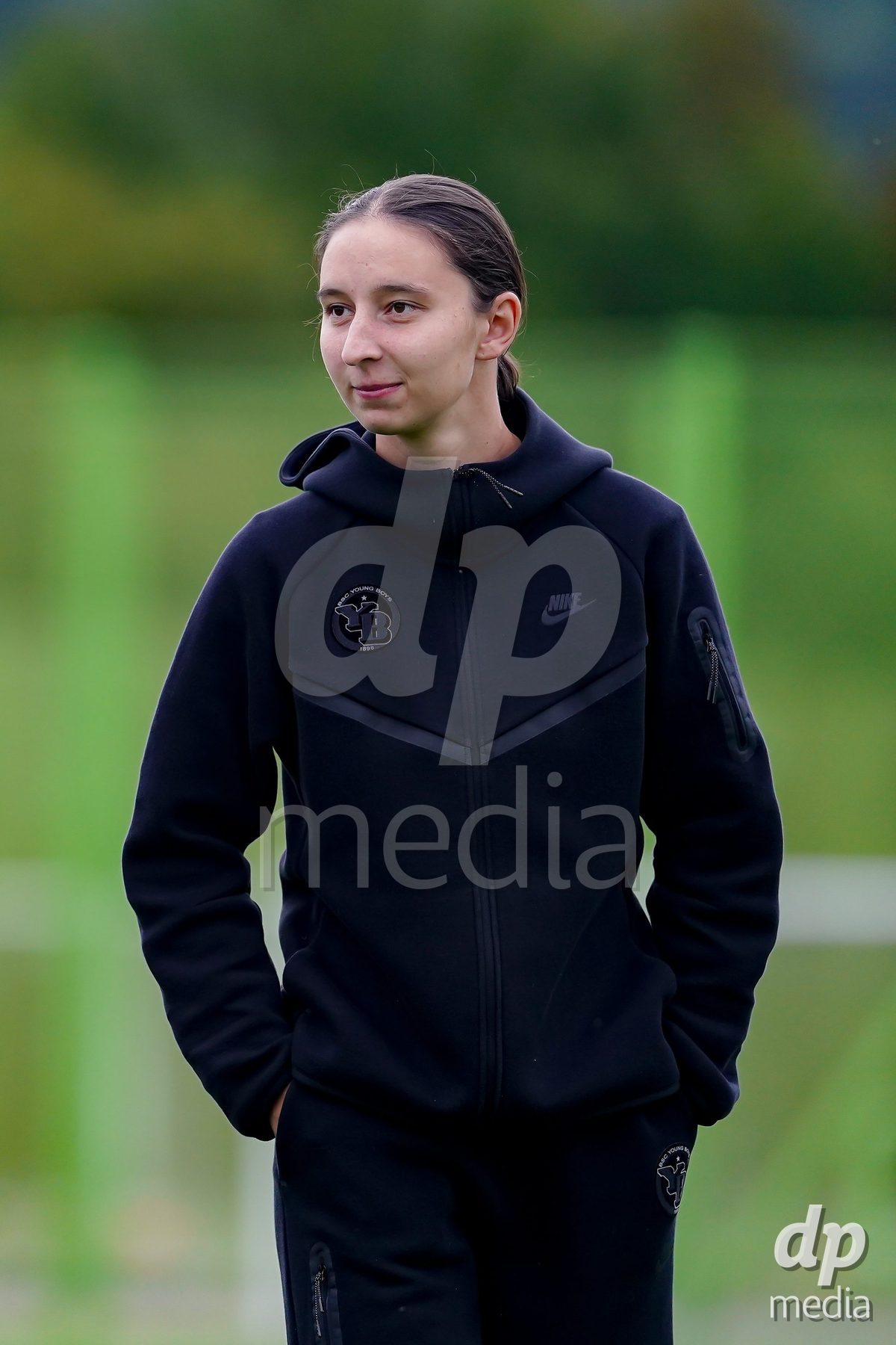 ZURICH, SWITZERLAND - September 9: Malaurie Granges of BSC YB Frauen arrival during the AXA Women's Super League match between FC Zurich and BSC YB Frauen at Herrenschurli on September 9, 2026 in Zurich, Switzerland.
