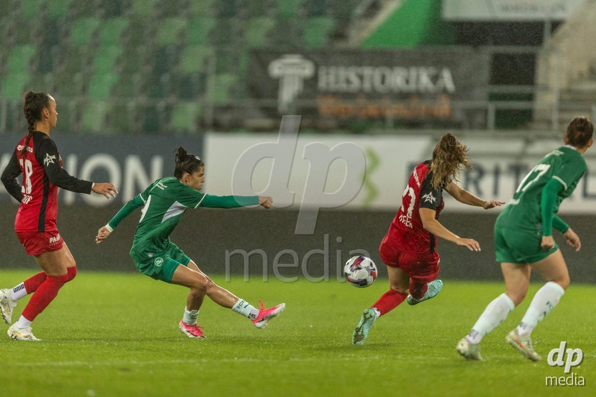 ST. GALLEN, SWITZERLAND - September 9: Julia Ruf of FC St. Gallen Frauen shoots the ball during the AXA Women's Super League match between FC St. Gallen 1879 and FC Aarau Frauen at Berit Sitterstadion on September 9, 2026 in St. Gallen, Switzerland.