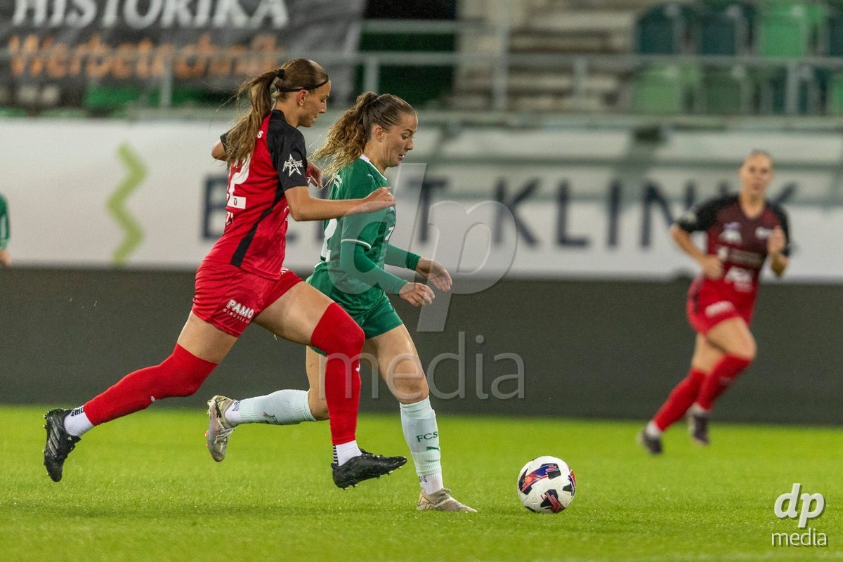 ST. GALLEN, SWITZERLAND - September 9: Sina Hauswirth of FC St. Gallen Frauen controls the ball during the AXA Women's Super League match between FC St. Gallen 1879 and FC Aarau Frauen at Berit Sitterstadion on September 9, 2026 in St. Gallen, Switzerland.