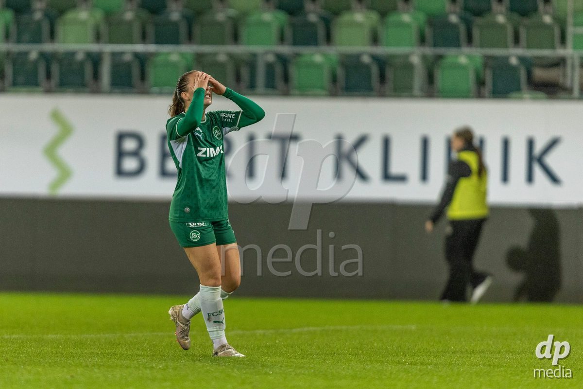 ST. GALLEN, SWITZERLAND - September 9: Sina Hauswirth of FC St. Gallen Frauen looks dejected and disappointed  during the AXA Women's Super League match between FC St. Gallen 1879 and FC Aarau Frauen at Berit Sitterstadion on September 9, 2026 in St. Gallen, Switzerland.