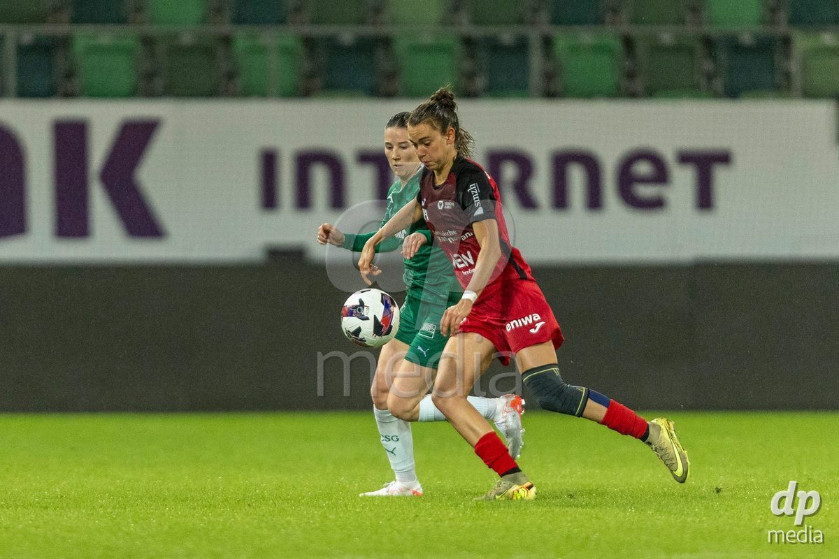 ST. GALLEN, SWITZERLAND - September 9: Giulia Bison of FC Aarau Frauen controls the ball during the AXA Women's Super League match between FC St. Gallen 1879 and FC Aarau Frauen at Berit Sitterstadion on September 9, 2026 in St. Gallen, Switzerland.