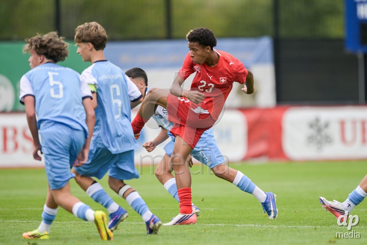 CHUR, SWITZERLAND - September 10: Seny Diallo sign the 1-0 gol of Switzerland during the International friendly match between Switzerland U16 and Luxembourg U16 at Stade de Chur on September 10,2026 in Chur, Switzerland
