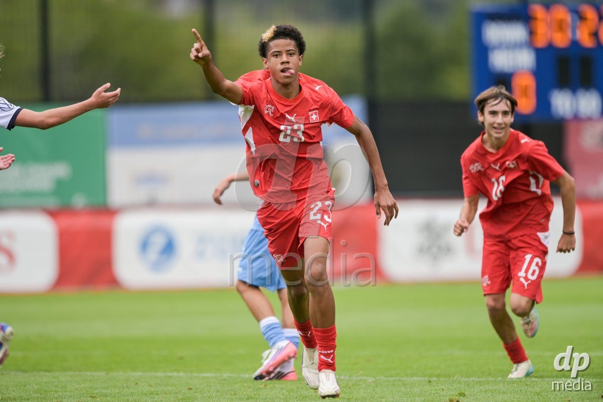 CHUR, SWITZERLAND - September 10: Seny Diallo celebrate the 1-0 gol of Switzerland during the International friendly match between Switzerland U16 and Luxembourg U16 at Stade de Chur on September 10,2026 in Chur, Switzerland