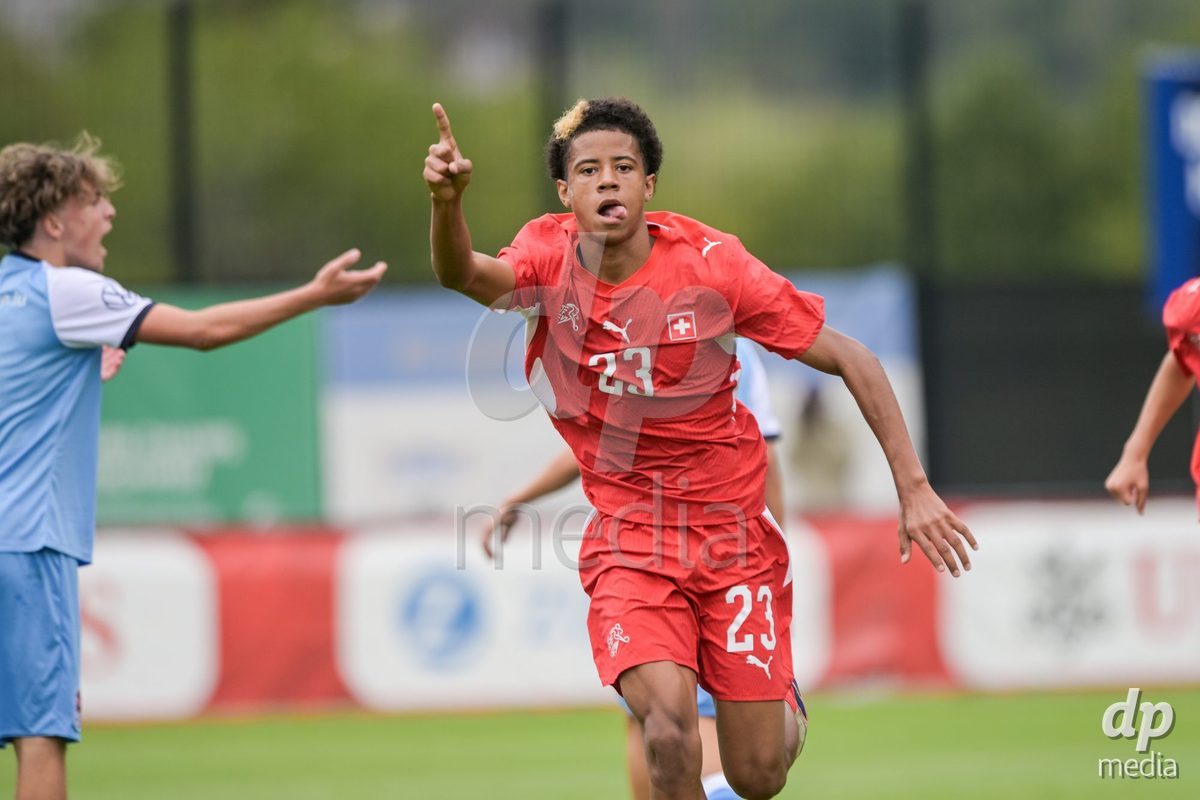 CHUR, SWITZERLAND - September 10: Seny Diallo celebrate the 1-0 gol of Switzerland during the International friendly match between Switzerland U16 and Luxembourg U16 at Stade de Chur on September 10,2026 in Chur, Switzerland