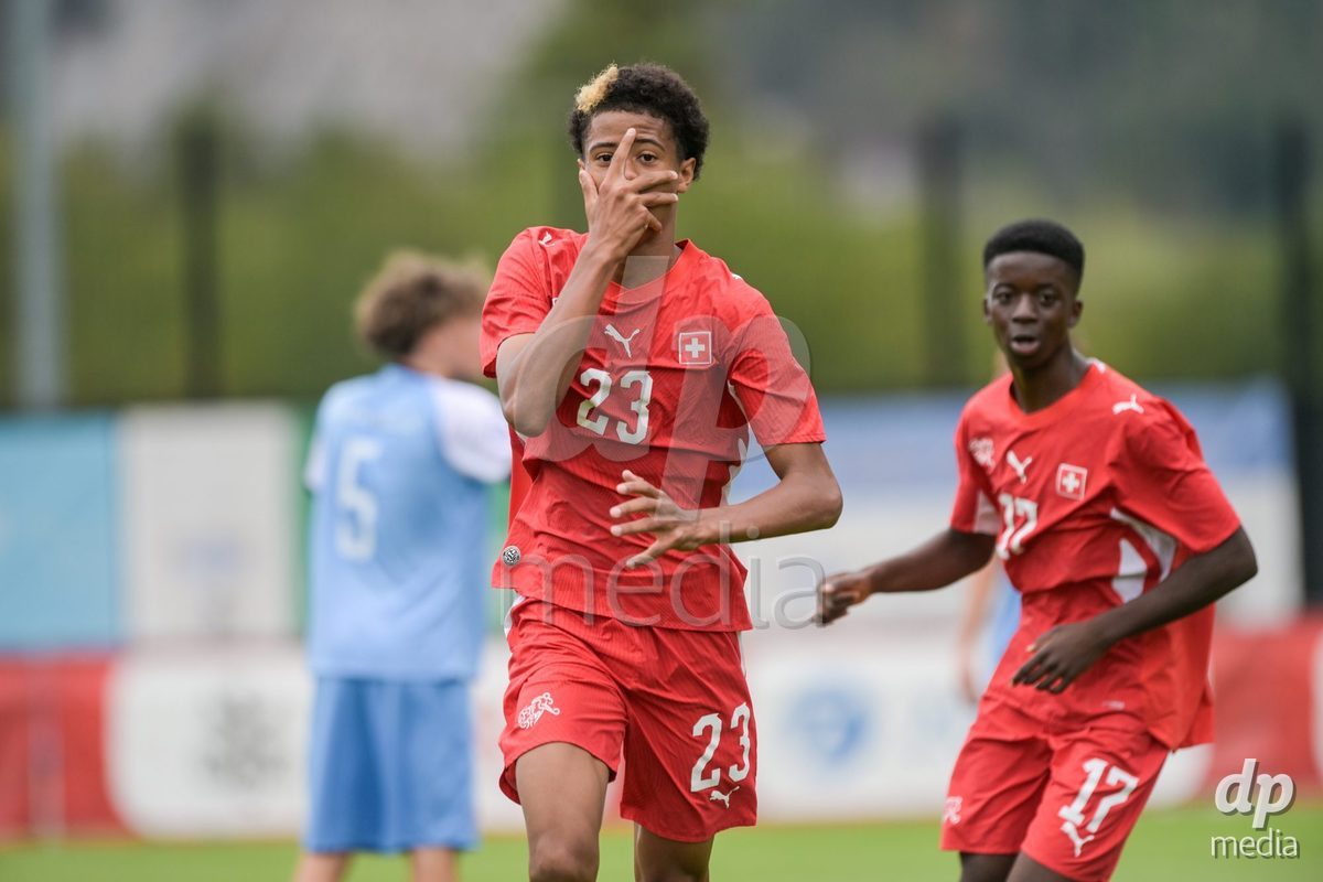 CHUR, SWITZERLAND - September 10: Seny Diallo celebrate the 1-0 gol of Switzerland during the International friendly match between Switzerland U16 and Luxembourg U16 at Stade de Chur on September 10,2026 in Chur, Switzerland