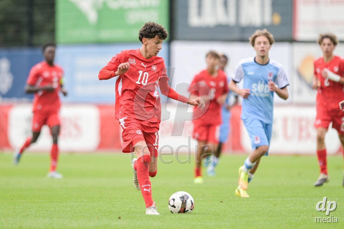 CHUR, SWITZERLAND - September 10: Yanis Sadiki of Switzerland during the International friendly match between Switzerland U16 and Luxembourg U16 at Stade de Chur on September 10,2026 in Chur, Switzerland