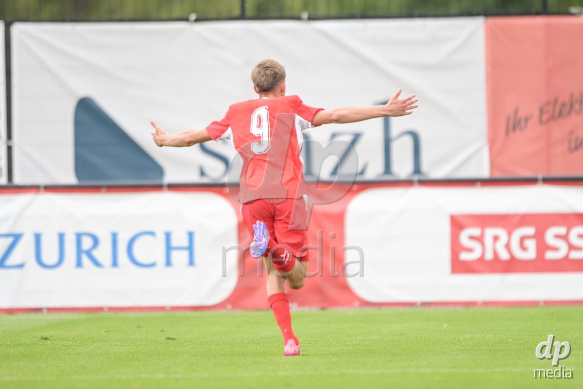 CHUR, SWITZERLAND - September 10: Rafael Rudin of Switzerland celebrate the 4-1 gol during the International friendly match between Switzerland U16 and Luxembourg U16 at Stade de Chur on September 10,2026 in Chur, Switzerland
