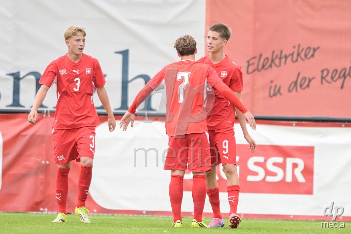 CHUR, SWITZERLAND - September 10: Rafael Rudin of Switzerland celebrate the 4-1 gol during the International friendly match between Switzerland U16 and Luxembourg U16 at Stade de Chur on September 10,2026 in Chur, Switzerland