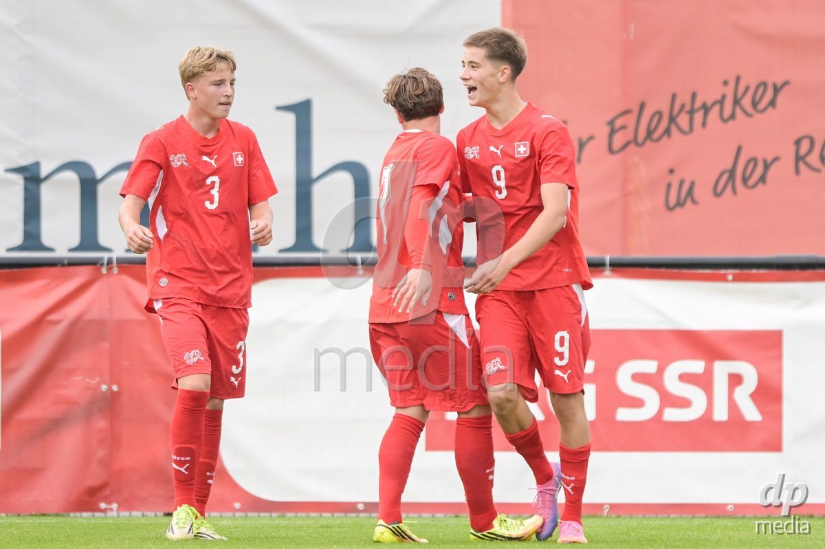CHUR, SWITZERLAND - September 10: Rafael Rudin of Switzerland celebrate the 4-1 gol during the International friendly match between Switzerland U16 and Luxembourg U16 at Stade de Chur on September 10,2026 in Chur, Switzerland