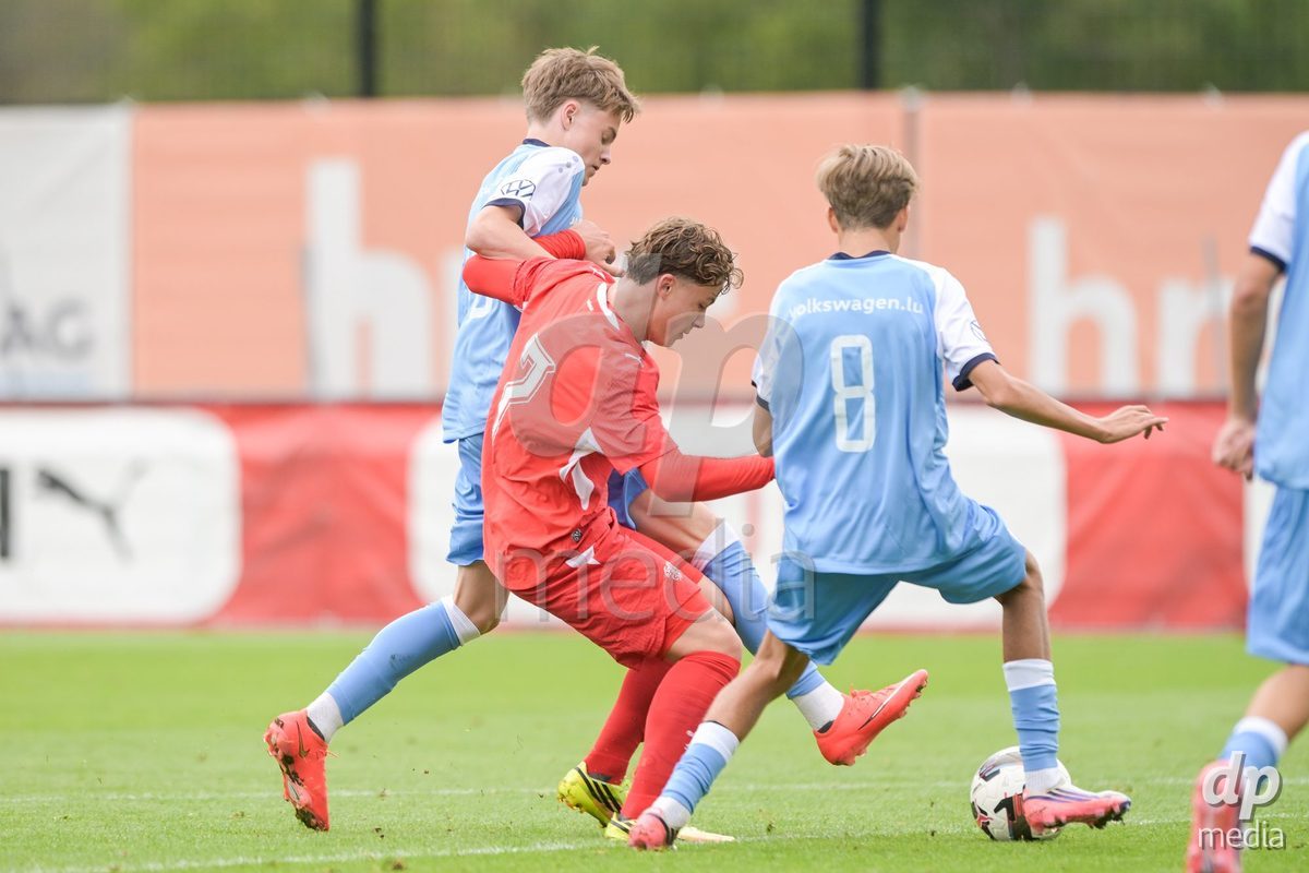 CHUR, SWITZERLAND - September 10: Noel Vinzenz Telser of Switzerland sign the 5-1 gol during the International friendly match between Switzerland U16 and Luxembourg U16 at Stade de Chur on September 10,2026 in Chur, Switzerland