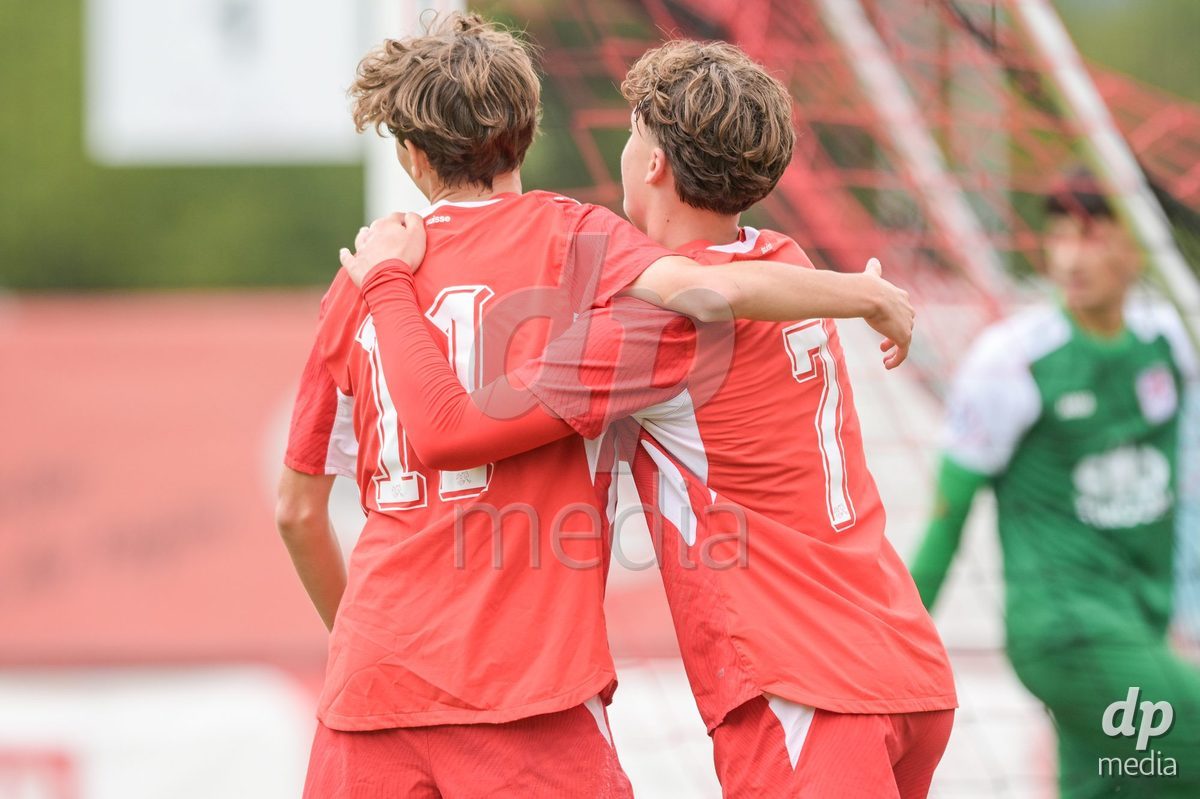CHUR, SWITZERLAND - September 10: Noel Vinzenz Telser of Switzerland celebrate the 5-1 gol during the International friendly match between Switzerland U16 and Luxembourg U16 at Stade de Chur on September 10,2026 in Chur, Switzerland