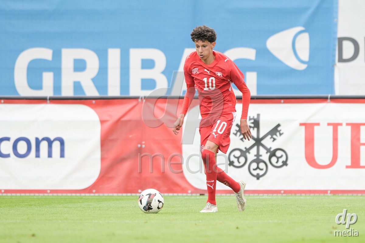 CHUR, SWITZERLAND - September 10: Yanis Sadiki of Switzerland during the International friendly match between Switzerland U16 and Luxembourg U16 at Stade de Chur on September 10,2026 in Chur, Switzerland