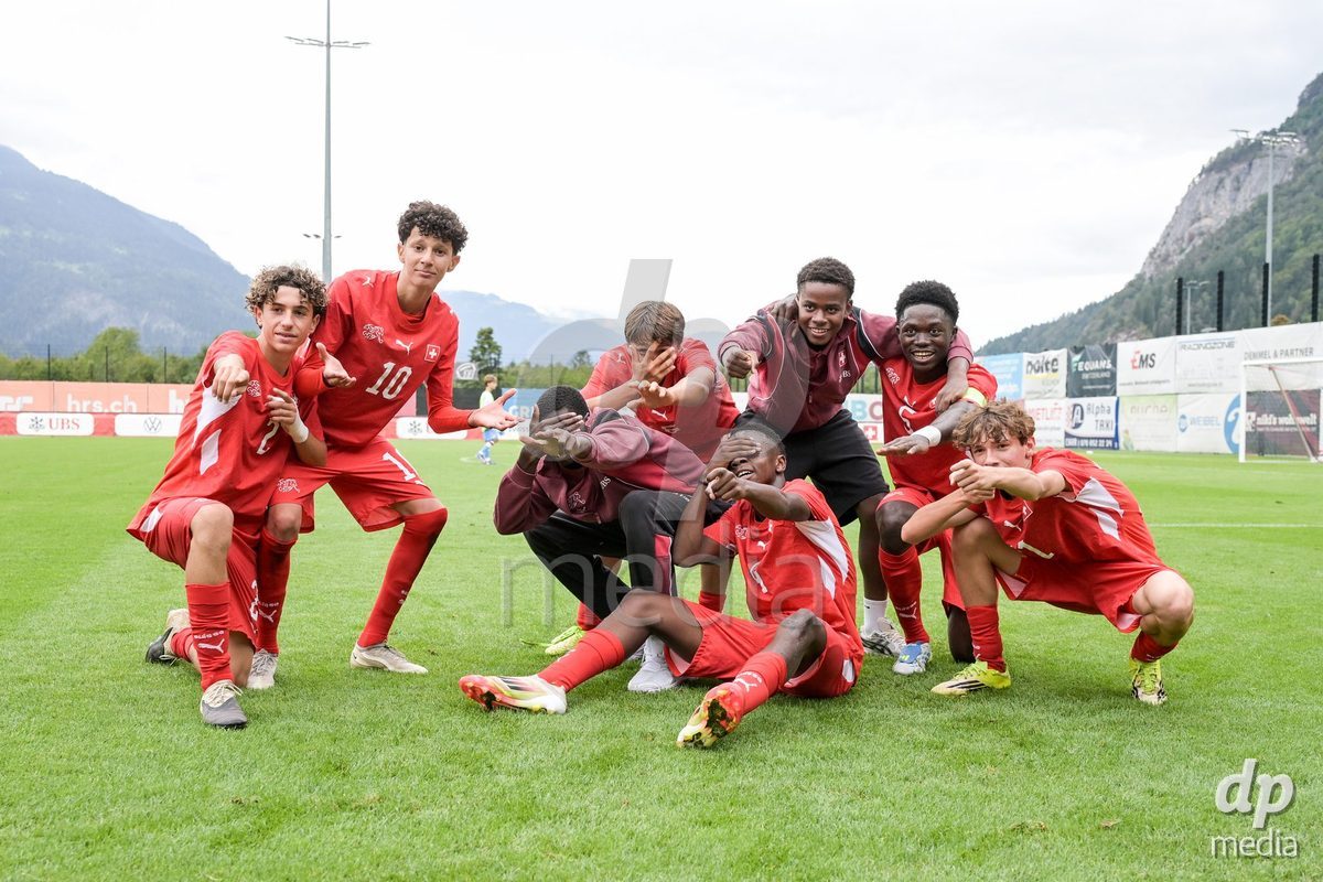 CHUR, SWITZERLAND - September 10: A players of Switzerland celebrate the victory after the International friendly match between Switzerland U16 and Luxembourg U16 at Stade de Chur on September 10,2026 in Chur, Switzerland