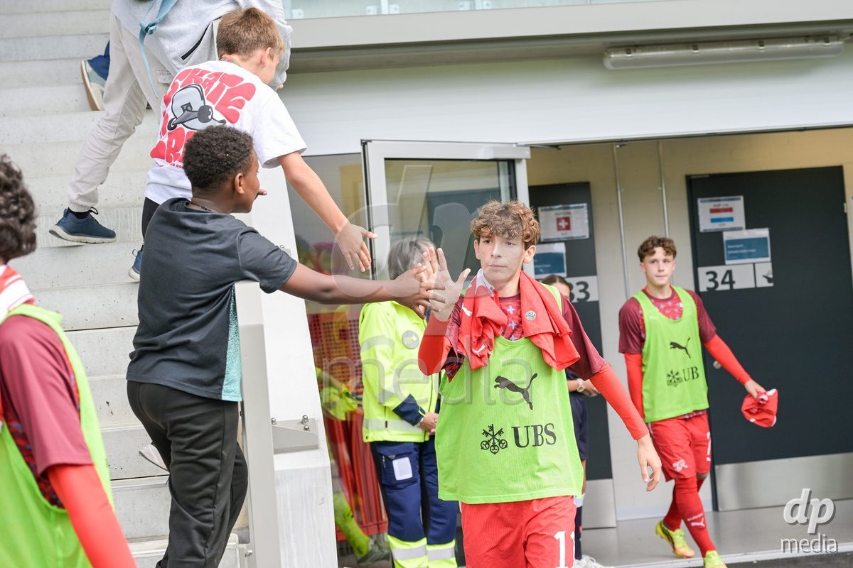CHUR, SWITZERLAND - September 10: The players enter the field during the International friendly match between Switzerland U16 and Luxembourg U16 at Stade de Chur on September 10,2026 in Chur, Switzerland