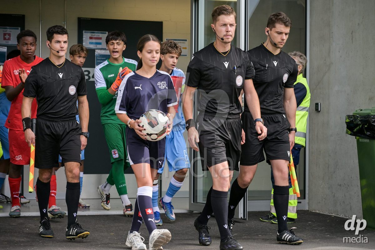 CHUR, SWITZERLAND - September 10: The players enter the field during the International friendly match between Switzerland U16 and Luxembourg U16 at Stade de Chur on September 10,2026 in Chur, Switzerland
