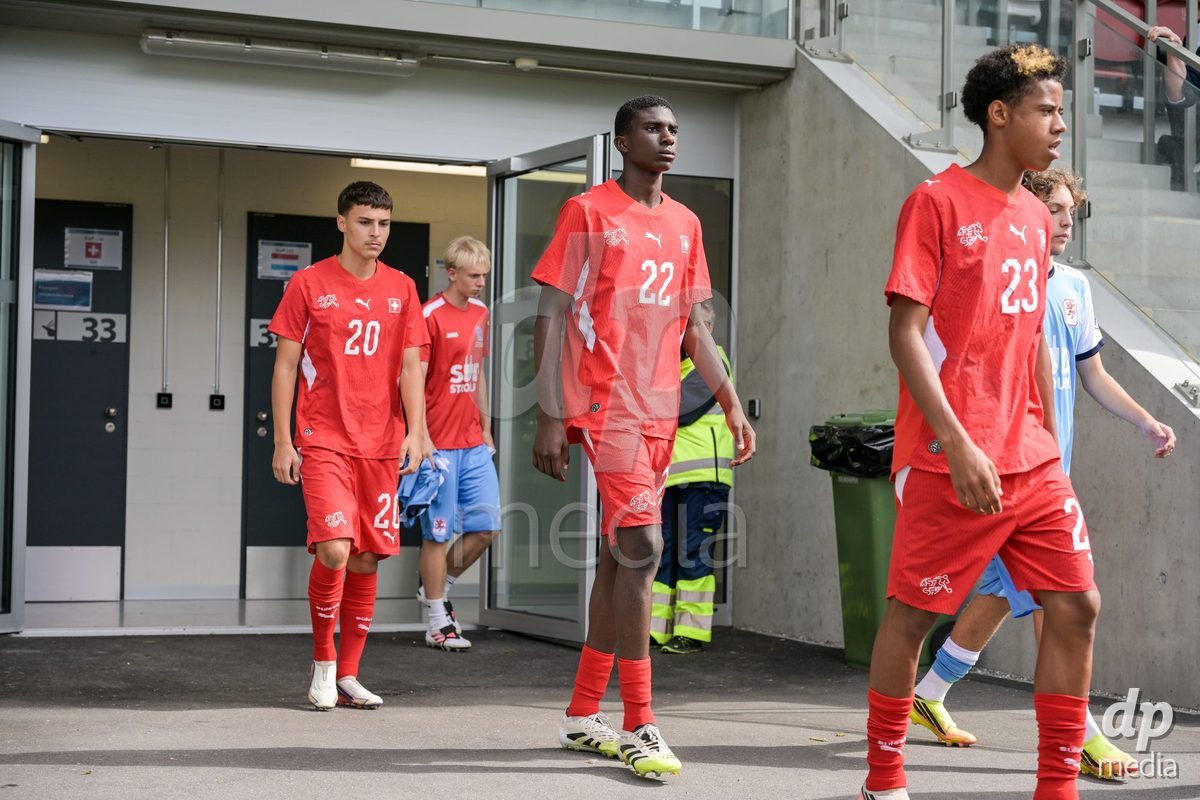 CHUR, SWITZERLAND - September 10: The players enter the field during the International friendly match between Switzerland U16 and Luxembourg U16 at Stade de Chur on September 10,2026 in Chur, Switzerland