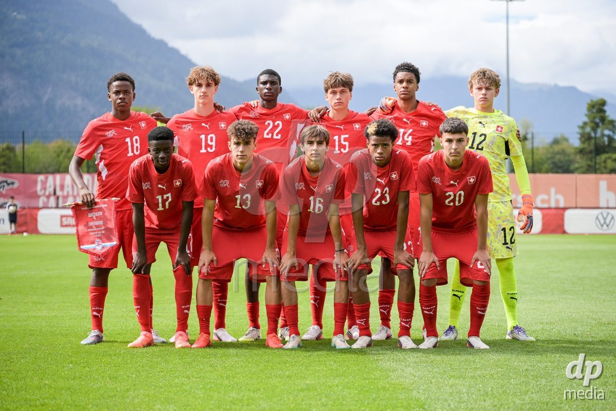 CHUR, SWITZERLAND - September 10: Line up of Switzerland U16 during the International friendly match between Switzerland U16 and Luxembourg U16 at Stade de Chur on September 10,2026 in Chur, Switzerland