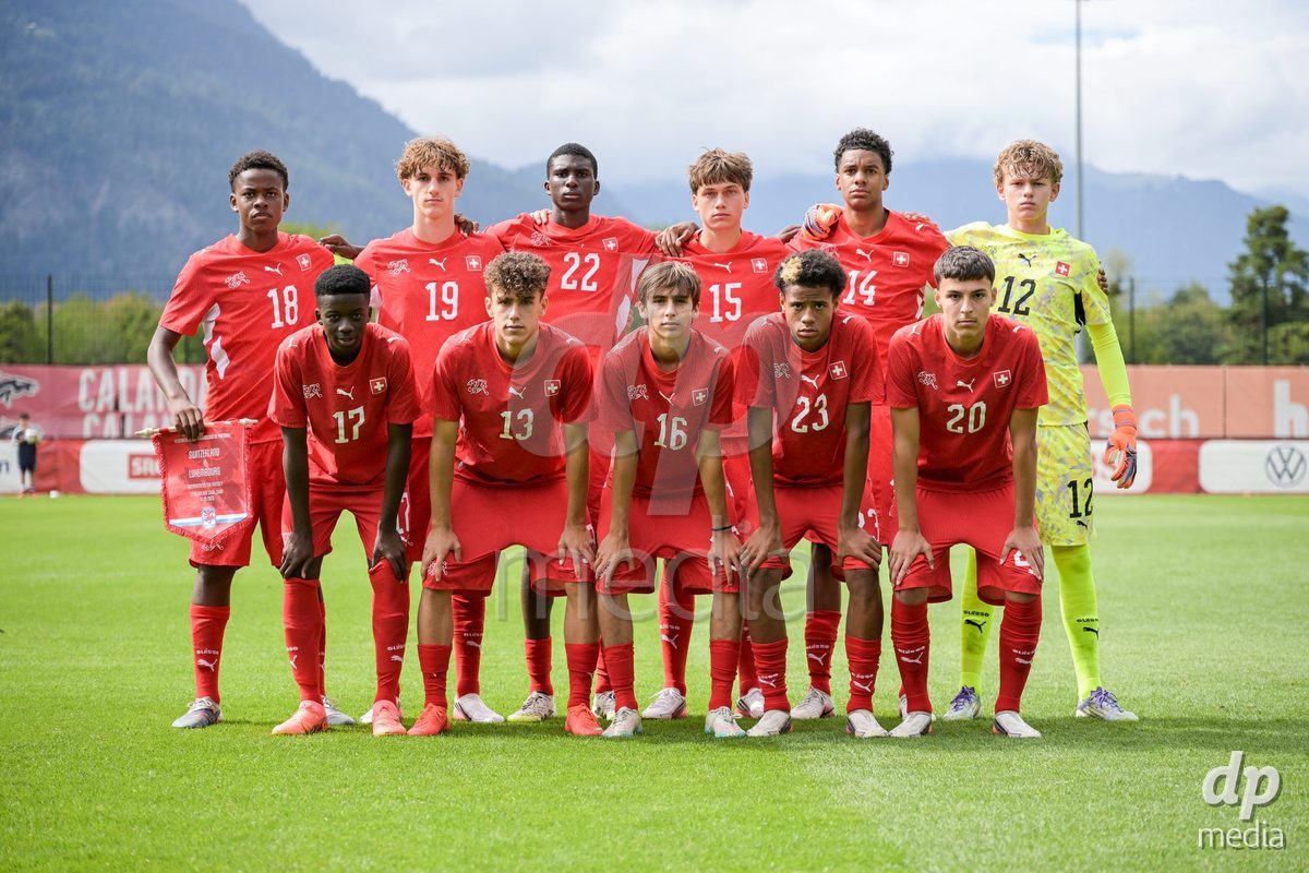 CHUR, SWITZERLAND - September 10: Line up of Switzerland U16 during the International friendly match between Switzerland U16 and Luxembourg U16 at Stade de Chur on September 10,2026 in Chur, Switzerland
