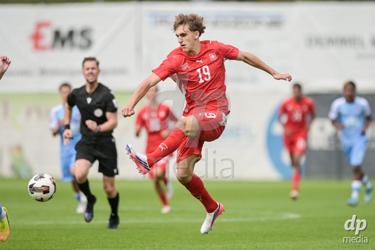 CHUR, SWITZERLAND - September 10: Nevio Nyfeler of Switzerland during the International friendly match between Switzerland U16 and Luxembourg U16 at Stade de Chur on September 10,2026 in Chur, Switzerland
