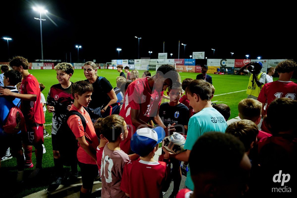 OBERE AU, Switzerland - September 8: Nolan Clavel of Switzerland with fans after the International Friendly U20 match between Switzerland and Luxembourg at TBD on September 8, 2026 in Obere Au, Switzerland.