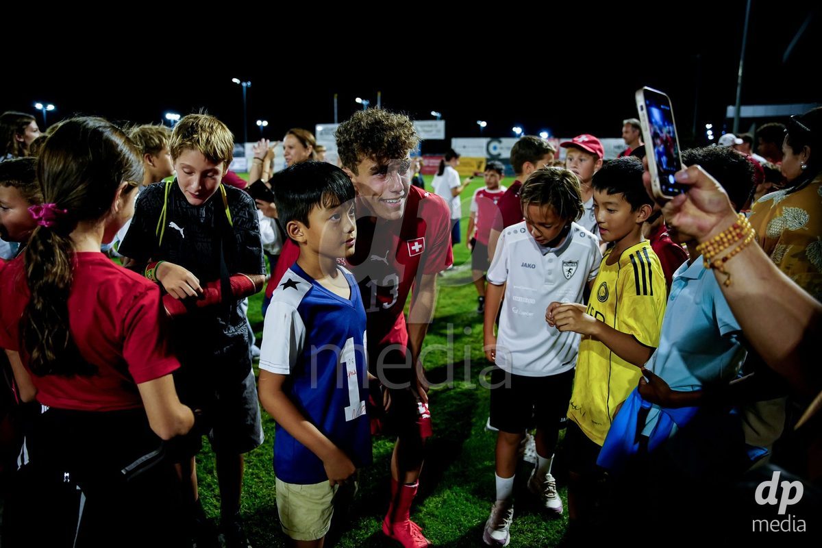 OBERE AU, Switzerland - September 8: Lars Ackermann of Switzerland with fans after the International Friendly U20 match between Switzerland and Luxembourg at TBD on September 8, 2026 in Obere Au, Switzerland.