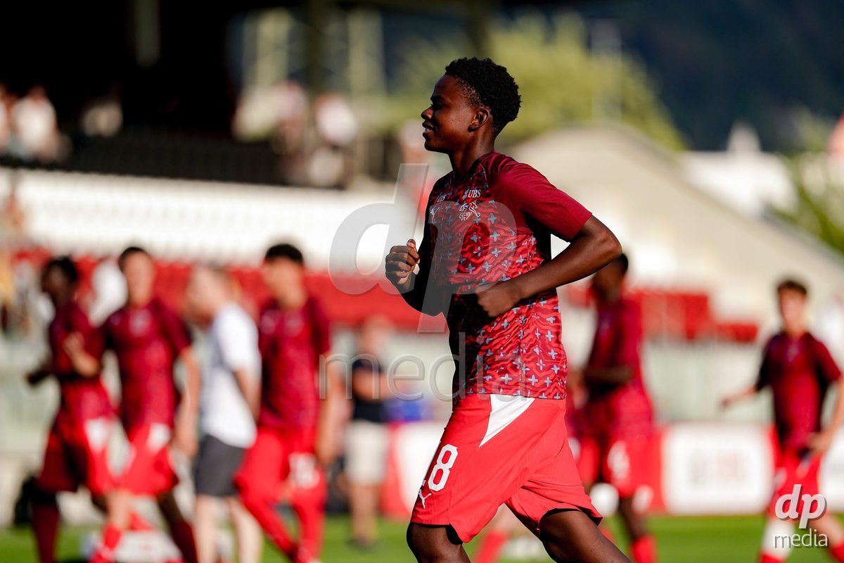 OBERE AU, Switzerland - September 8: Aaron Andy Ekoh of Switzerland warming up during the International Friendly U20 match between Switzerland and Luxembourg at TBD on September 8, 2026 in Obere Au, Switzerland.
